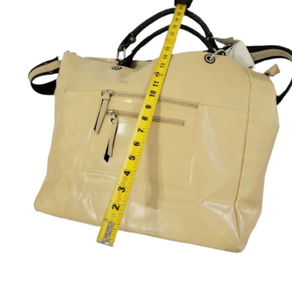 Nino Bossi Genuine Leather Tote Bag Beige LChic Beige Handbag with Black Accents - Picture 8 of 10